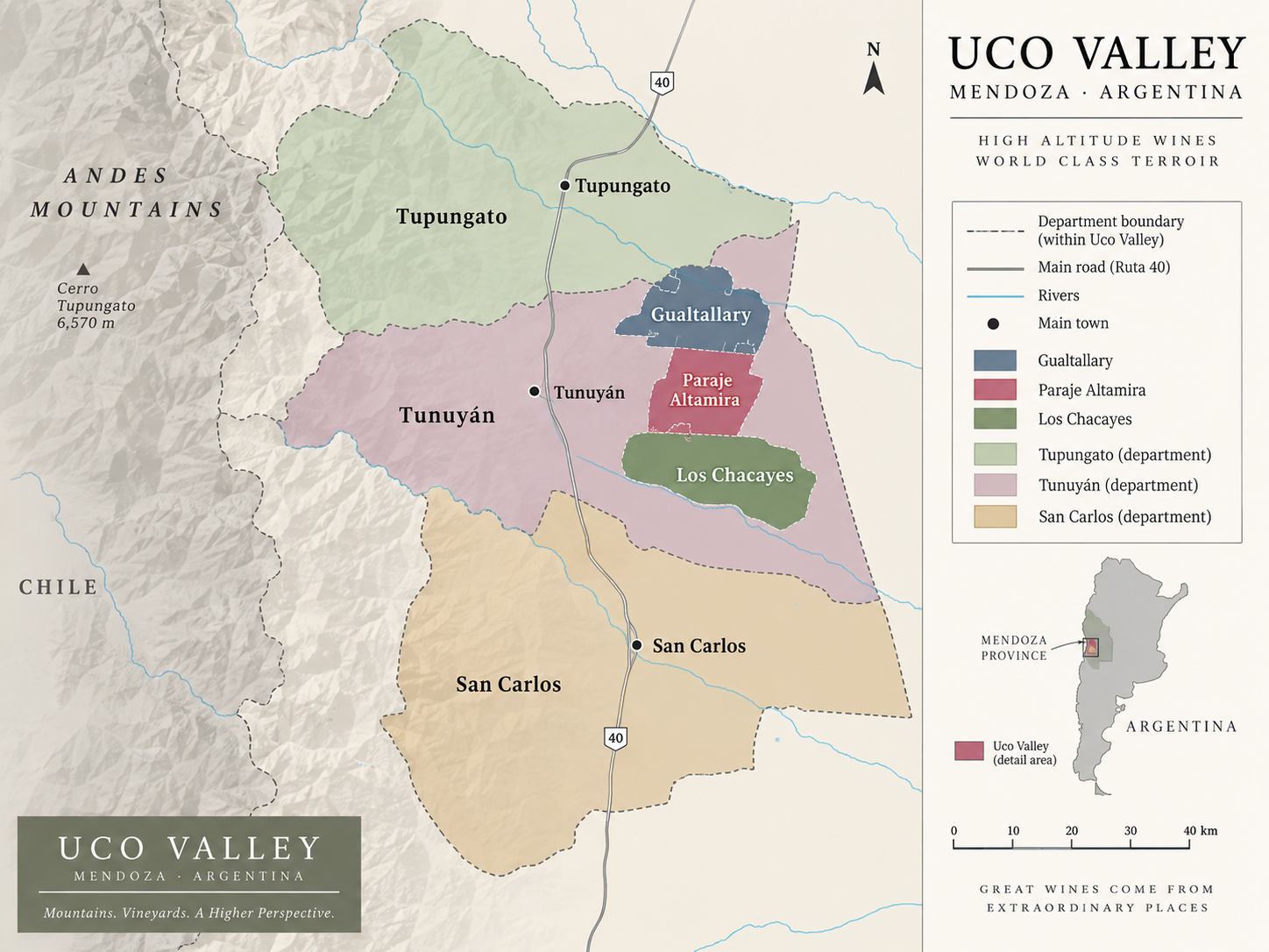 Gualtallary, Los Chacayes, Paraje Altamira를 소개하는 Uco Valley 개념 이미지